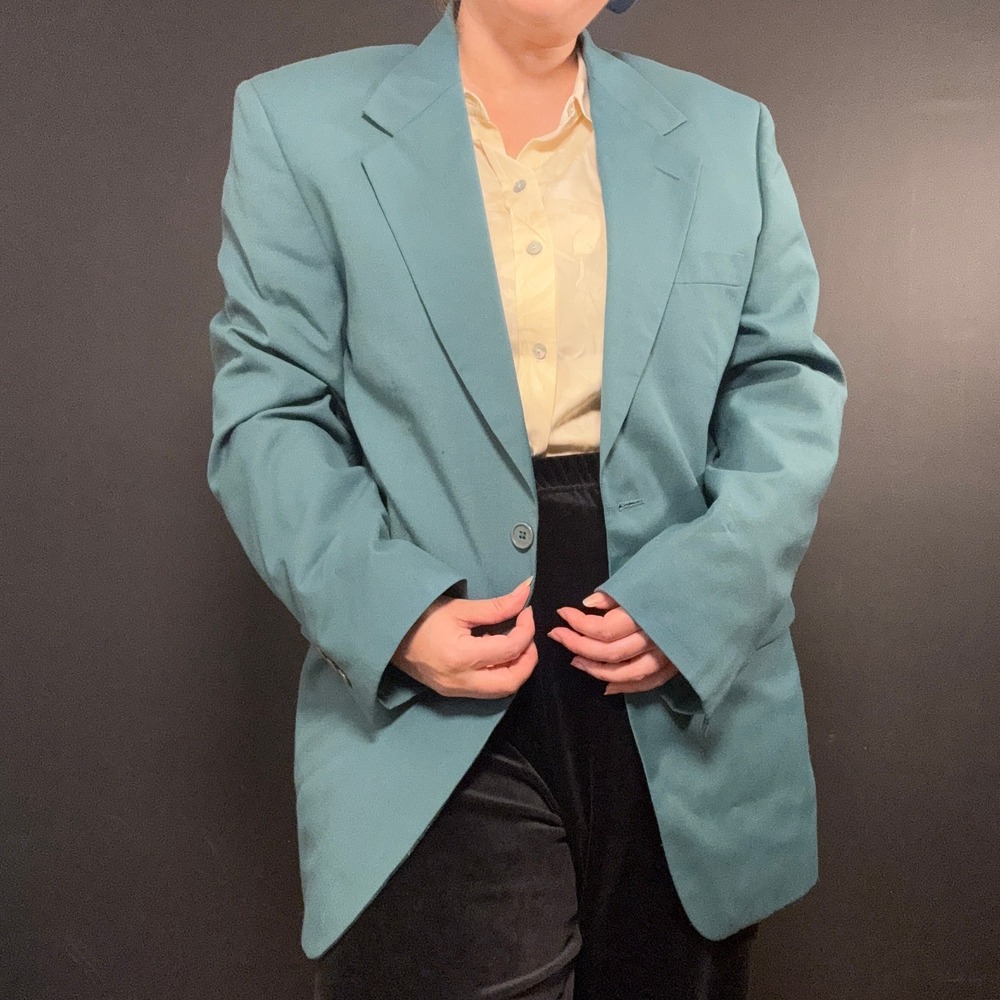 Colorblock 90s Minimalist cbk Teal Oversized Womens‎ Lined Blazer Unisex Green